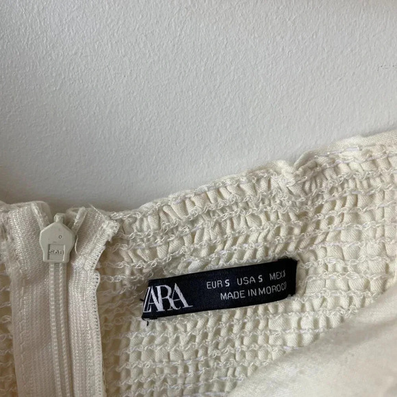 Zara Linen Blend Ruffle Bow Tie Back Mini Dress Ecru White Size Small - Picture 11 of 12